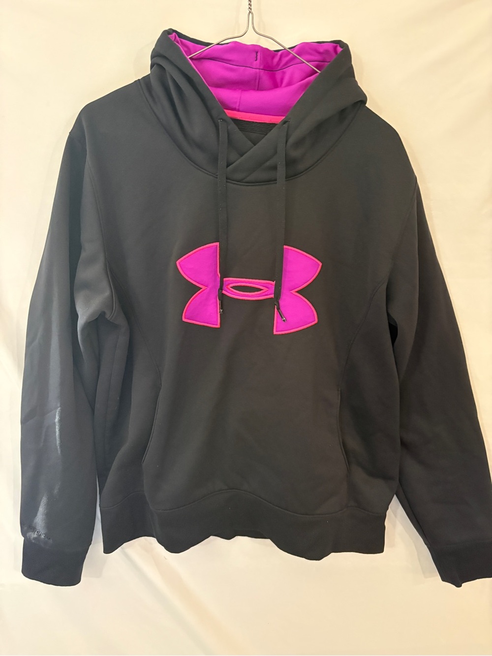 Under Armour Black Hoodie with Bright Pink Logo and Lined Hood